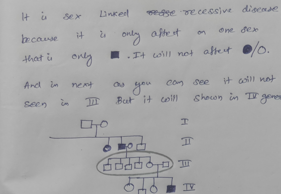It is sex disease sex o. because Linked sesse recessive iu only affect on one I. It will not affect it that is only And seen