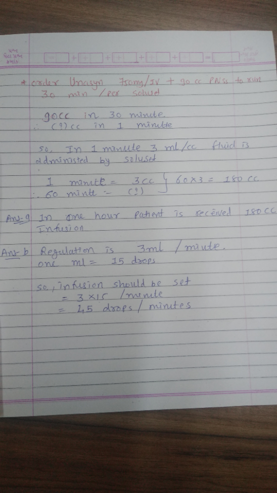 t go cc PN ss to run & order 30 Unasyn min / per trong/JV soluet gocc Colcc in 30 minite in 1 minute ml/cc fluid is so, In 1