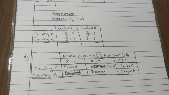 Deppontorartit Opportunity cost I Product A Product B Country A Country B Relative price: Xunits of A praunit A A x = 6 T X =