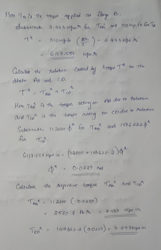 How To is the torque applied at flange B. Substitute 2.443 14ps.in for TAB and 510 kip.ft for TB 79 - Sto meipft sem ) - 0.44