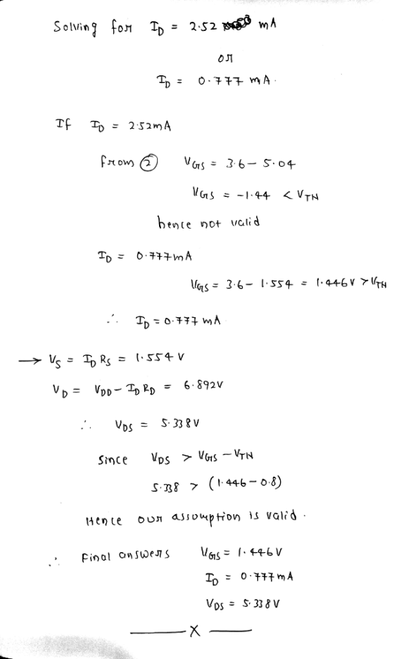Solving fon TD 2.52 2 52 A ente not valid Since VDS VYSVTN
