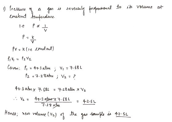 1) inversely proportional to il volume at ressure of a gas is constant temperature. le pat P= X PV = K (ie constant) Pivi = P