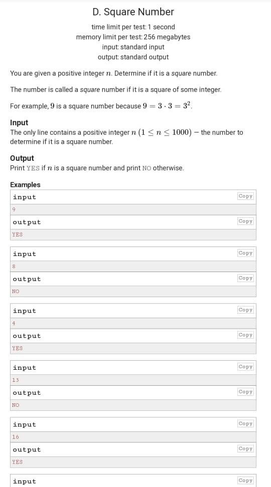 D. Square Number time limit per test: 1 second memory limit per test: 256 megabytes input standard input output standard outp