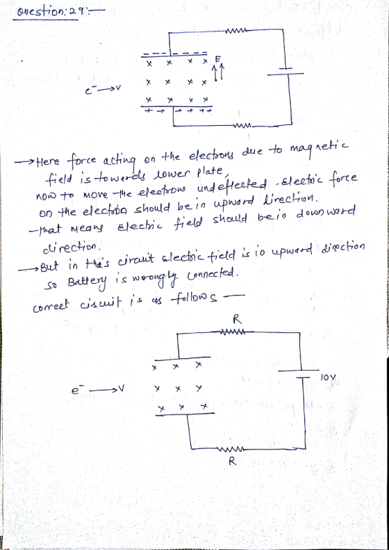 Here foree rce achng on the elechory due -to manei due To mag vel field is -owirdl, Lower plate eetm c -orce Meahy elechc field should be/ down wa ctirection Connecfed co meet uur s c赵 -fallo@g-一