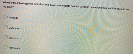 Which of the following phyla typically serve as an intermediate host for parasitic nematodes with multiple hosts in the life