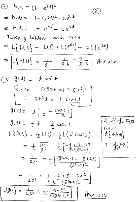 2 ert 3 & 2 e (2) h(t) = (1-e3+)2 2) h(t) = I +(83+)2, 223+ =) hld) = It e Takeng Laplace both side Lę niej L(59 +1(861) – 21