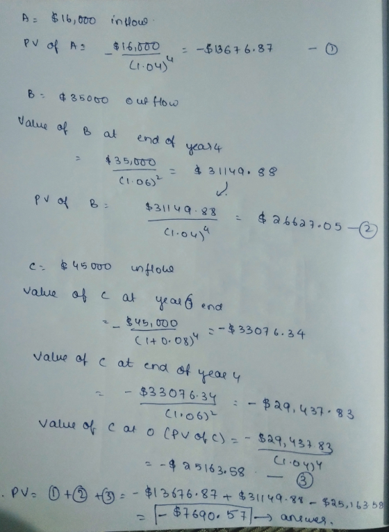 $15,000 --$13636.87 pv Ag , , Nalue ot e at end ofyast 35,000 CI.ou) e- 후4500 unfloao value at wou6 end gub,000 -$ 3307 6-34