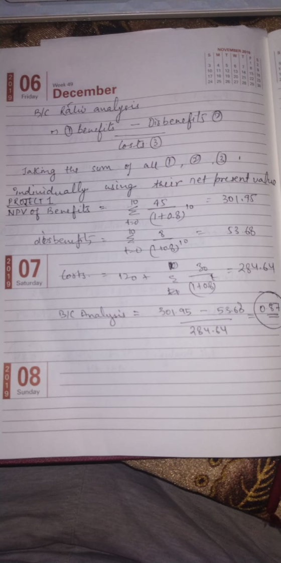 NOVEMBER 2015 SO03 Week 49 December Friday B/C Ralw analysis en benefits - Dis benefits o Taking the sum of all ①, ② ③ indivi