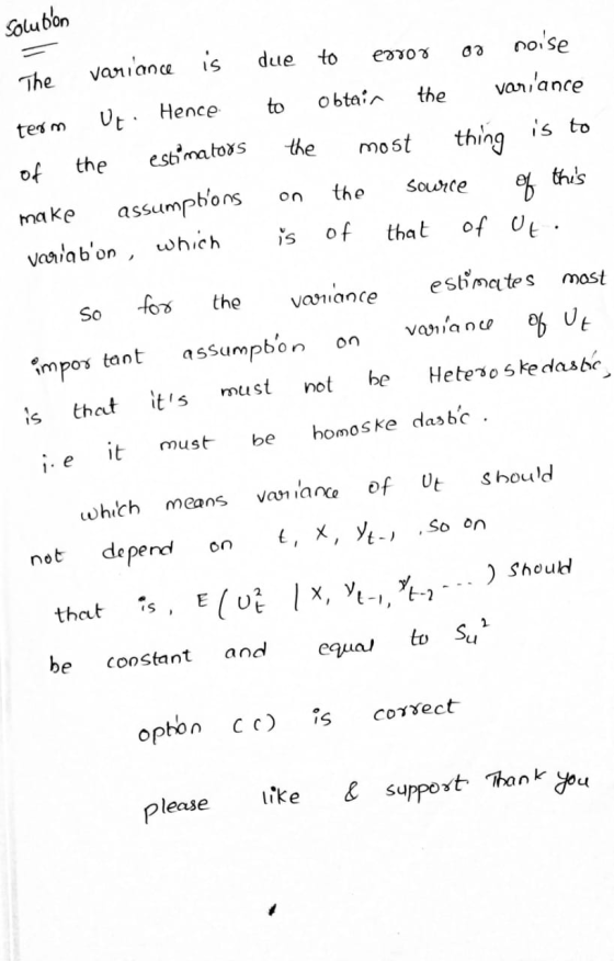 Solubon due to eur08 noise variance The variance is the obtain to term is to the most thing of this source Ut. Hence the est