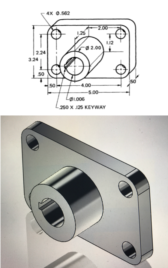 4X 0.562 2.00 1.25 T 1.12 FØ2.001 2.24 3.24 .50 50 -.50 -4.00 -5.00 LØ1.006 -.250 X 125 KEYWAY