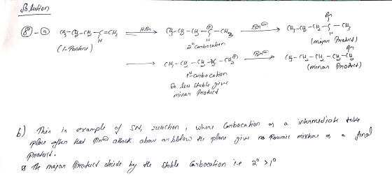 Solution Ⓡ-@ -63-66–C=Ck Cl- Penkere) – HBT> (63-64-68 -CHy aº cambération rin ar-cu - CH-(4-CH -CH & carbocation so less sta