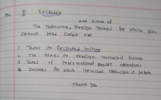 O Ex Cludes mu ane same dp The Falle DineメFreign Taxes for-chth ITaxes on excludes m Come 2 The taxes 3. Taxes f an - Finreig