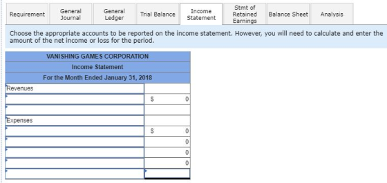 Requirement General Journal General Ledger Trial Balance Income Statement Stmt of Retained Earnings Balance Sheet Analysis Ch