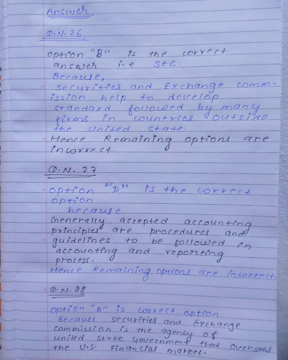 Answer O. N. 26 : 10 option B es the correct answer in e Sec. Because, securities and Exchange como- ission help derelop St