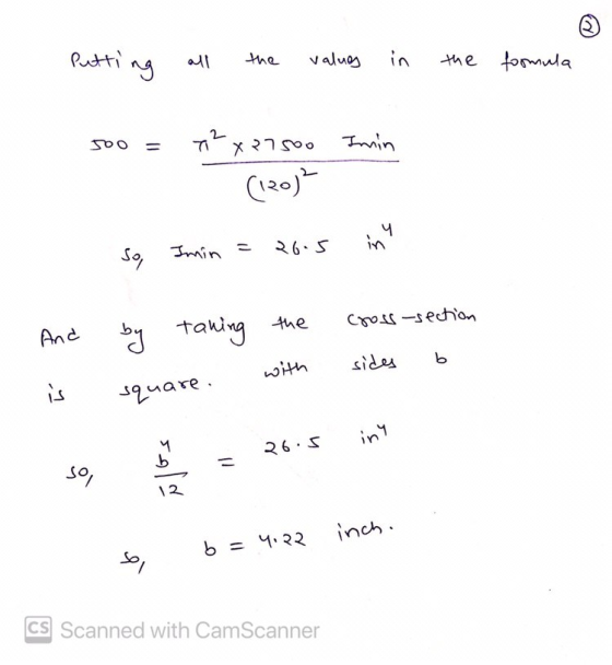 Putting all the values the formula Joo T² x 27500 Inmin (120) 4 26.5 in So, cross-section And by taking the b sides with is s