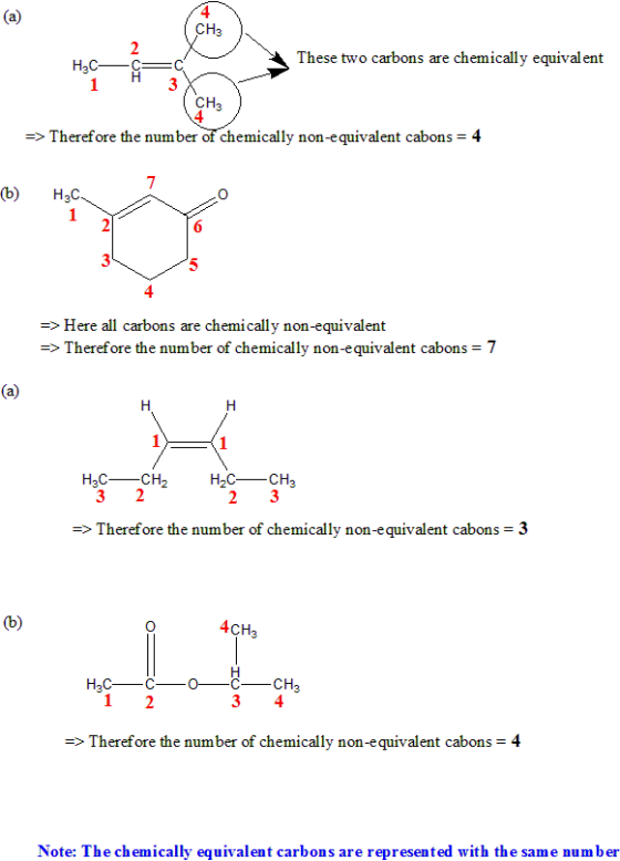 CH3 These two carbons are chemically equivalent CH3 => Therefore the number of chemically non-equivalent cabons = 4 6) HC =>