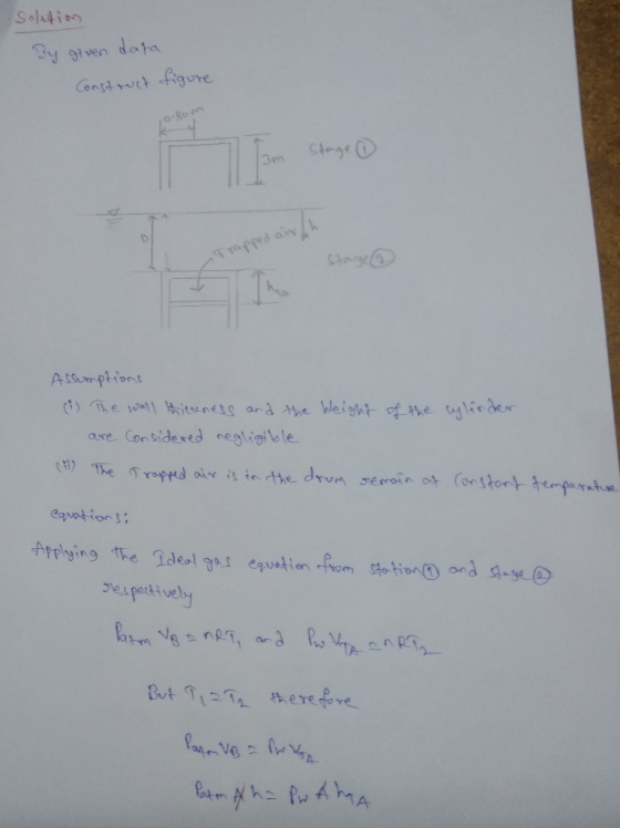 Solution By 9tven data Conttrwit figure Stoge 3m Trapped ain A SSunptiont iTe wall ieness and he hleight of the ylirder are C