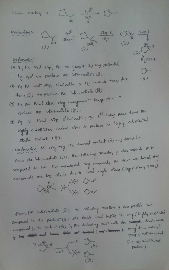 Given reaction ; НО D04 (2 Explanation: he first step, the OH-group of (1) cway protonated by Hot to produce the intermediate