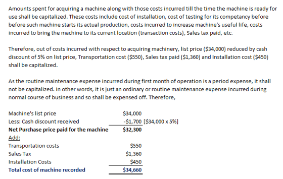Amounts spent for acquiring a machine along with those costs incurred till the time the machine is ready for use shall be cap