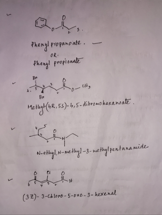o 3. 2 Phenyl pro panoate. Phenyl propionate OR- Br 3. b. 5 - Utg Br Methyl(48,55)- 4,5-dibromo hexanoate 0 ILN N-ethyl N-me