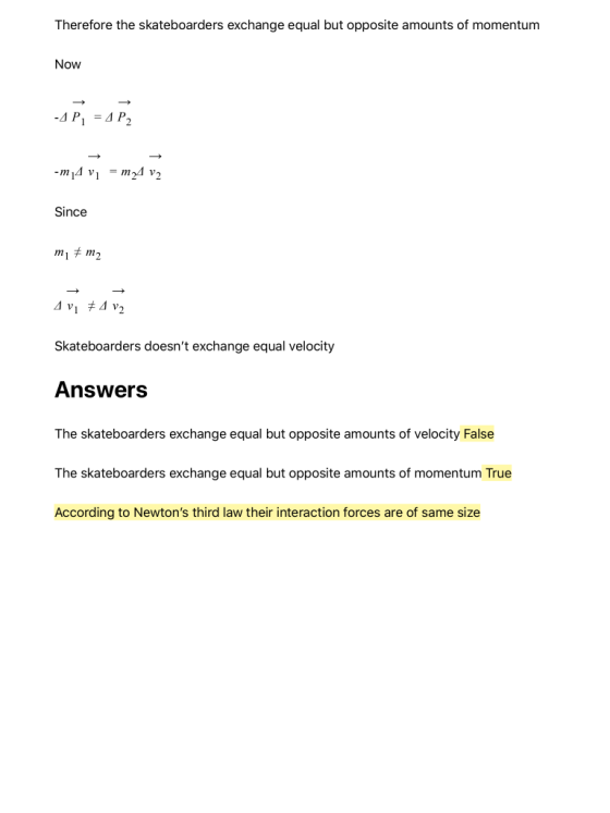 Therefore the skateboarders exchange equal but opposite amounts of momentum Now -4 P = AP2 -m4 vi = m 24 V2 Since m 7 m2 A vi