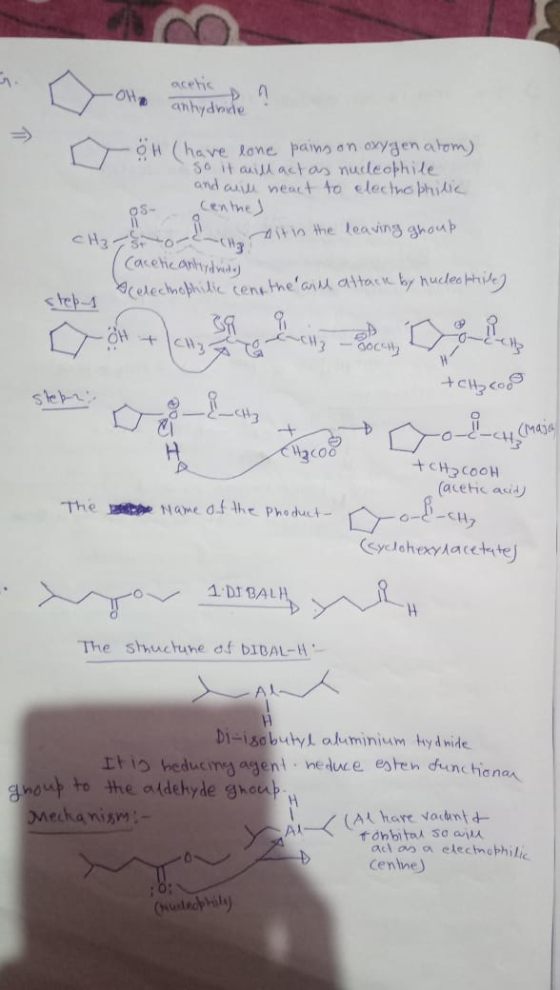 OH (have lone pains on oxygen atom) so it and actas nucleophile and will neact to electrophilie - Centre) it in the leaving g