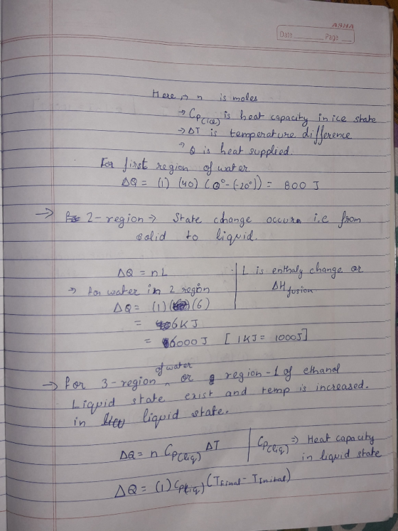 ASHA Date Page - Heren is moles Cocice is heat capacity inice state - DT is temperature difference Q is heat supplied. first