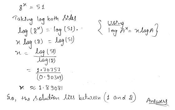 - log (84) log log(51) 87 - 51 Taking log both sides s using (51). log A*_ ulogA} a log (8) = log (51) log (8) 2.70757 10.903