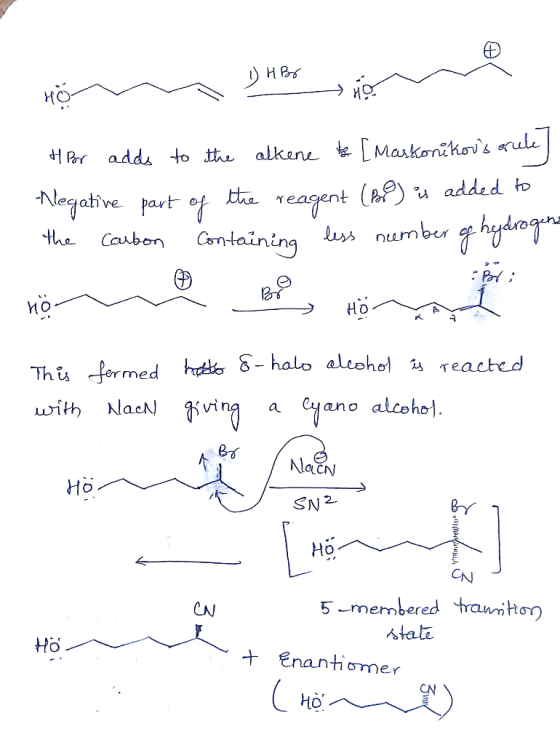 MO Ale ve pay Hhe Mo med hoko -halo aleohol Teacted eo CLCN Ho Ho CA CN 5-membered trauntoy 人tale Ho + Enantiomer CN