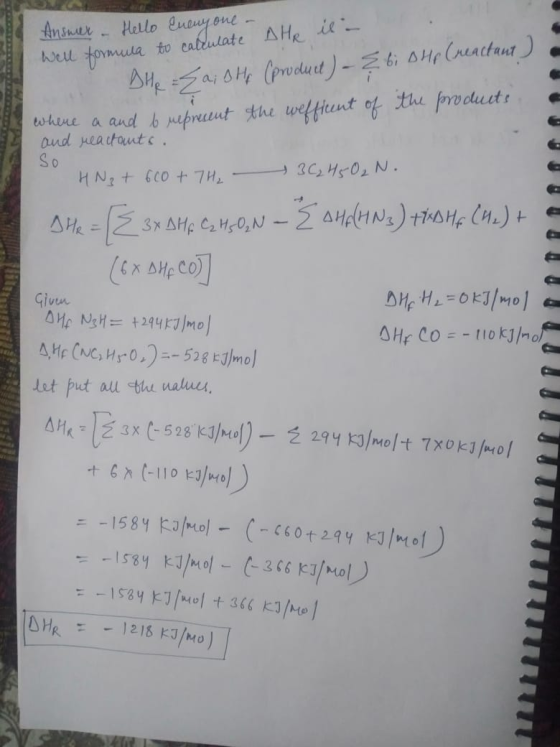 Answer - Hello Everyone well formula to calculate AHR il a DHE = {a: OH (product) – ? 6. DHP (reactant) where a and to repres