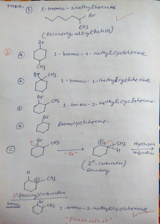 Hena 1-bromo -1-nethyQhexshhe BY Cecondory alleyeheude Br metye cyclotexane 1-bromo 4- CM3 BY 1 -brano- 1-hesngleyelohexone -