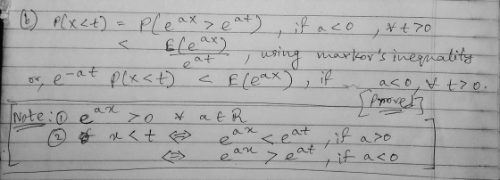 aco xto < e at 6 P(x<t) Pleax> e at), if a Eleax) using markors markors inequality P(x<t) < Eleax), if aco f tro. popore ne