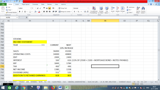 BOND - Microsoft Excel (Product Activation Failed) Add-Ins View - 2x Dr General File Home Insert Page Layout Formulas Data Re