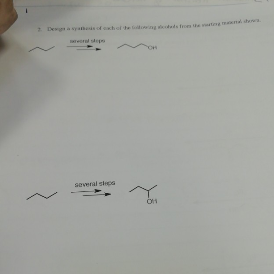 Design a synthesis of each of the following alcohols from the starting material shown. 2. several steps OH several steps OH