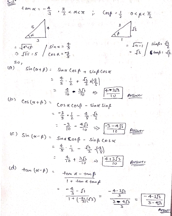 Sola fana = to ſcast ; Cosp = { 0 <pcą = 4² 432 - 125=5 sina = 3/5 / Cosa = 72 3 = 54-7 / sinß= }} = 13 Etanpa So, LQ) Sin (+