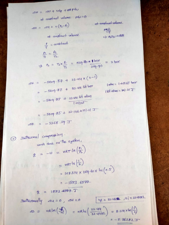 AH = aut udp usipdu at constant volume pdu=0 4H = au + v(Pz-) at constout volume at constant volume = P2T 2 - PR → = constant