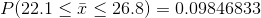 P(22.1 < i < 26.8) = 0.09846833