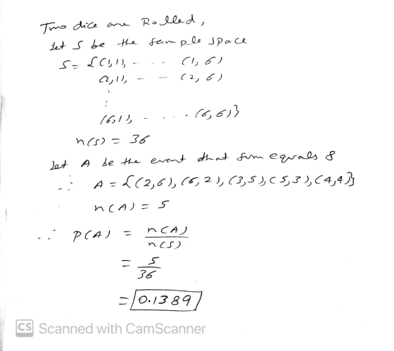Rolled, sample space Two dice are the Let s be ( ( را) . ره ) - - درا ک ک - رارا ک زری ر ... - د/ دی ۸ som equals 8 that 3 )
