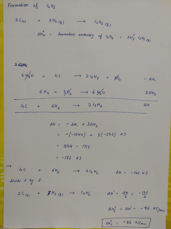 Formation of GH6 (9) 3 H2 (3) 2 C(s) + fomatin enthely of GHe 2hy 2 H AHI cyfe 4 C 3 0H2 6 y20 6 H2 + AH 2 2H6 6H2 4 C + +30H