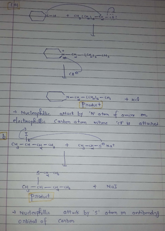 NH + CH (CH₂)- CH CA N-CH(CHA 16-CH3 + HO I Product attack by N a ton of amine on carbon atom where ch is attached. - Nuc
