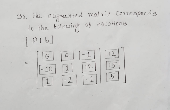 30, the augmented matrix corresponds to the bollowing of equations. [Plb [G 16 |-10 1 12 -2 1 12 - 6 1 15 5 1 -1