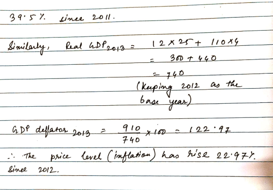 - 39.5% since 2011. Similarly, Real ADP 2013 = 12825+ 110x4 - 300+ 440 = 740 (keeping 2012 as the base year) GDP deflator 201