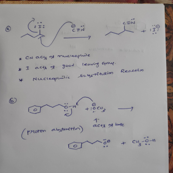 & I 7 ; 7 * CN acts a nucleophile * I actz & good leaving Group. * Nuclequilic substitution Reactions & bope tracth oton (pro
