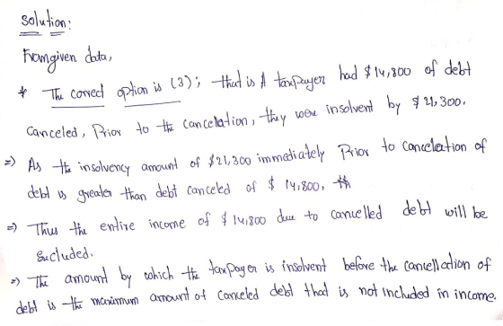ven dota , z) As ta insolvency amount of,21,300 immediateķ Rio to onelation of -> Thu exlive incone 2 deb oill be Omout of Coned de hnot Inchuded in income. Scluded oYe