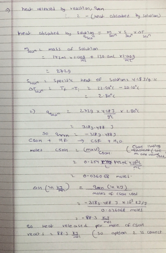 heat released by reaction, aan 2 - Cheat absorbed by solution) heat absorbed by solution XS Xot Cain ausoin Soun msoun 2 I ma