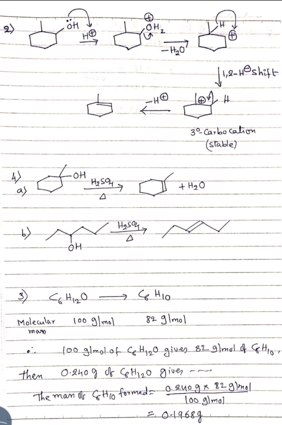 * सीसी 1 1,2-He shift -@ le 3o Carbocation (stable) _ म et for many of the + H90 H 3) C6H12O Molecular 100 g/mol CHIO 82 g/mo