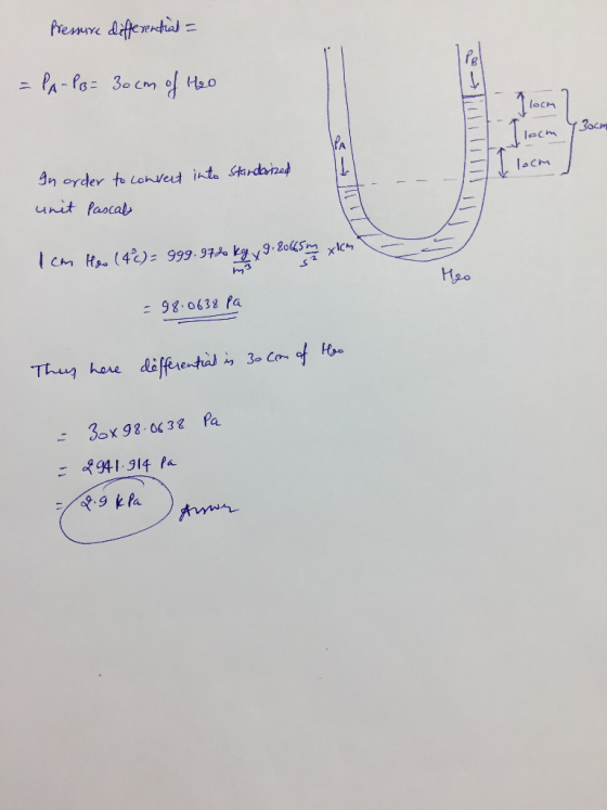 Pressure differential = = PA - PB= 30 cm of Heo leche In order to convert into Standased unit Pascal [ch - (42): 999 97% 9-3-