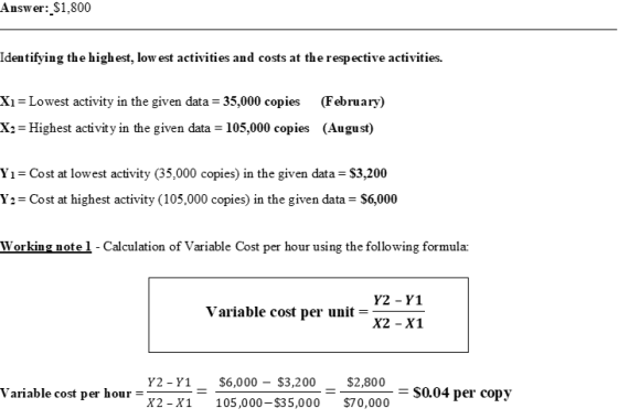 Answer: $1,800 Identifying the highest, low est activities and costs at the respective activities. X1 = Lowest activity in th