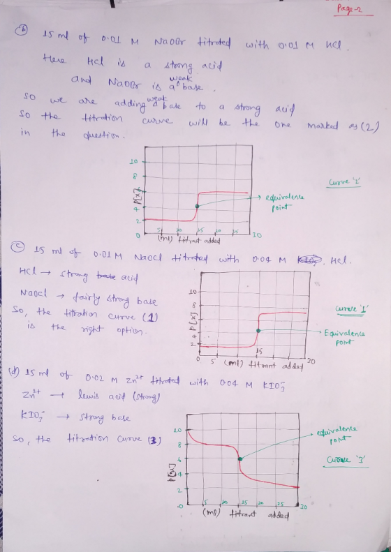 Page 2 Is ml of ool M Na obr titrated with ou1 M hel. Here Hal is a strong acid and Naor is a base , so we are adding weat sh