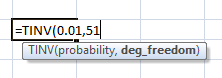 TINV(0.01,51 TINV(probability, deg_freedom)